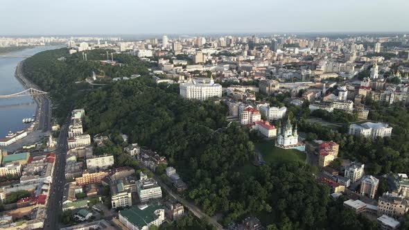 Aerial View of Kyiv, Ukraine. Slow Motion