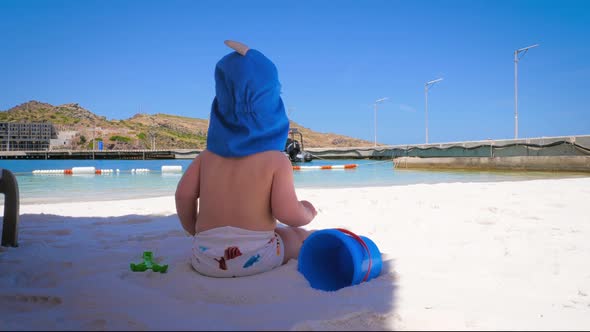 Emotions of a Little Happy Boy Who Is on the Beach for the First Time