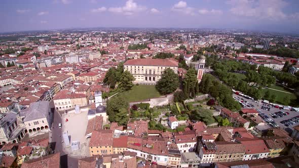 Aerial View Italy city, sunny weather and blue sky