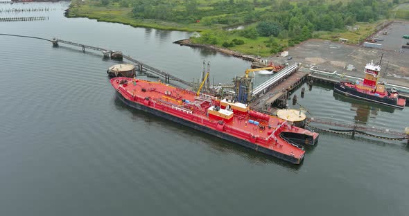 Aerial View Cargo Operations Huge Oil Tanker Ship Operation During Petroleum Transfer