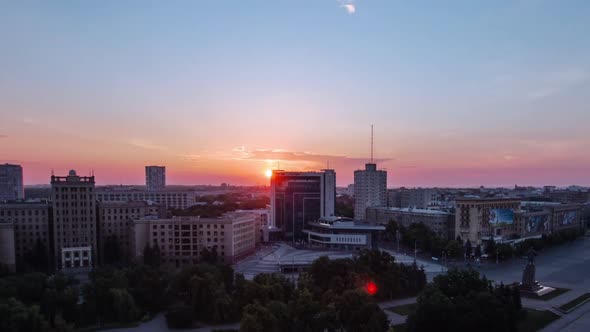 Kharkiv City From Above at Sunrise Timelapse