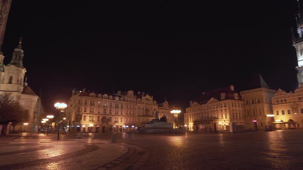 The famous Old Town Square in the historical center of Prague,Czechia,at night,empty and deserted du