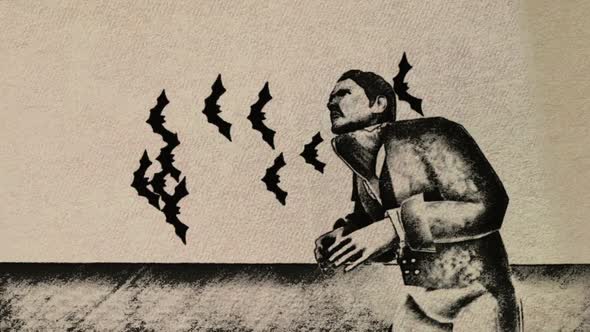 Creepy Vampire And Flying Bats Old Style