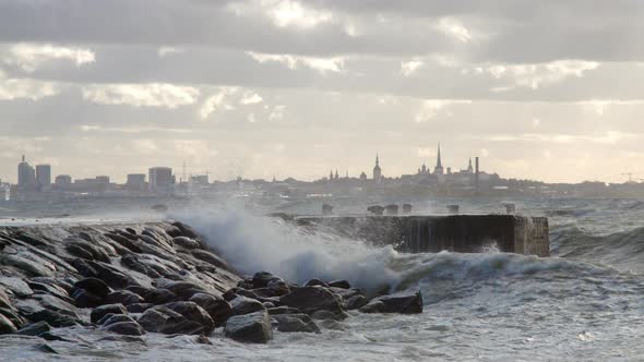 Huge Waves Crashing To The Pier