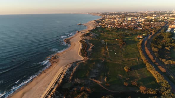 Aerial Top View on Ocean Waves on Portugal Coast