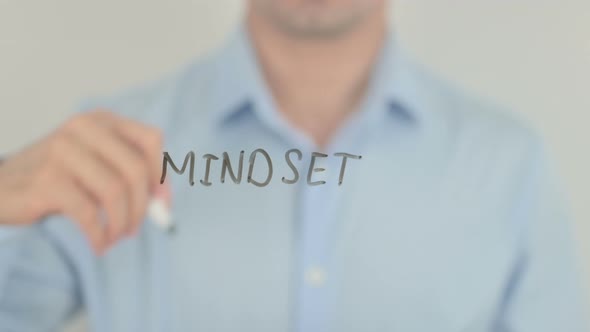 Mindset, Man Writing on Transparent Glass Screen