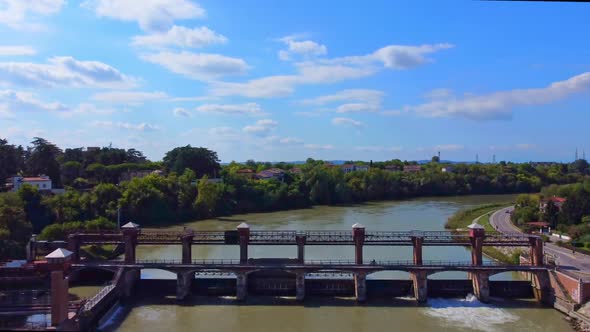 Aerial View Of River's Dam