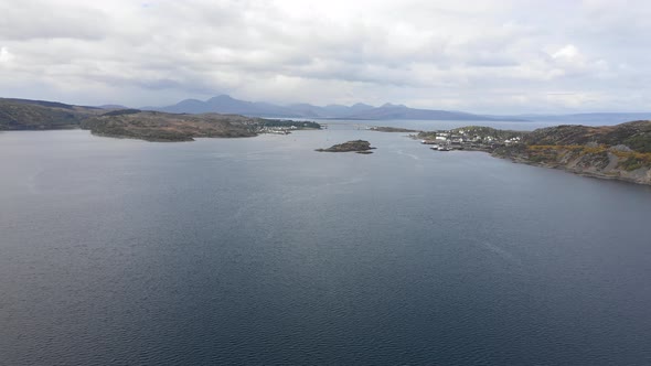 Aerial view of Skye Bridge and Isle of Skye on background