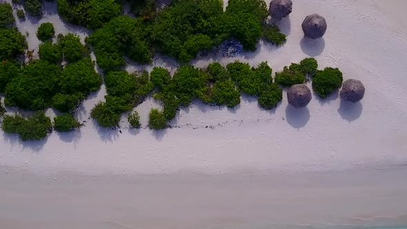 Drone aerial landscape of island beach by blue ocean and sand background