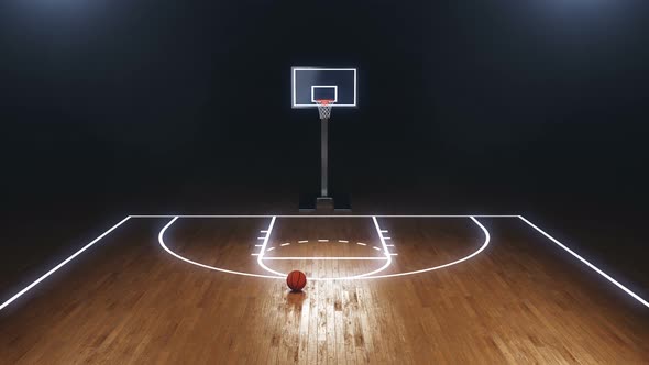 Basketball Field with Basketball Board and Ball on the Floor alt