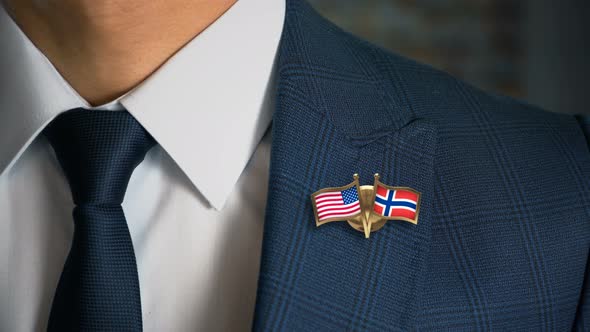 Businessman Friend Flags Pin United States Of America Norway