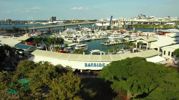 Aerial Downtown Miami Bayside Marketplace 4k