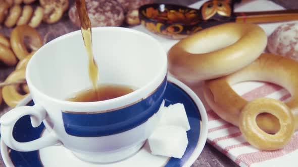 Slow Motion Traditional Russian Tea Party with Pastries