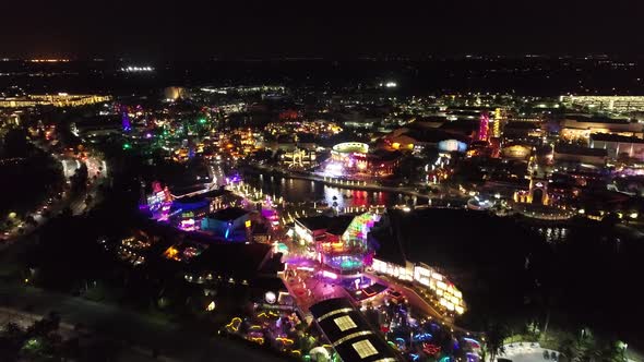 Night landscape of colorful amusement park at downtown Orlando United States