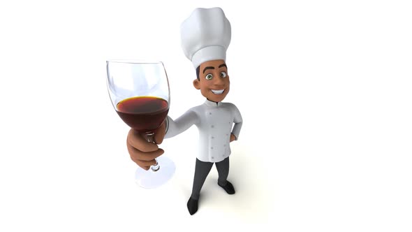 Fun 3D cartoon chef with a glass of wine