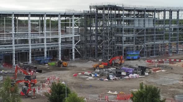 Aerial view empty modern town concrete office building construction site