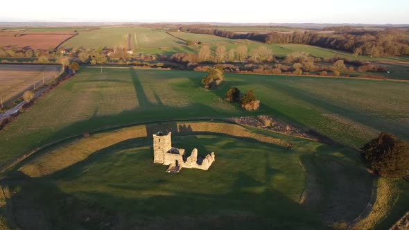 Knowlton Church ruins drone 90 degree rotation