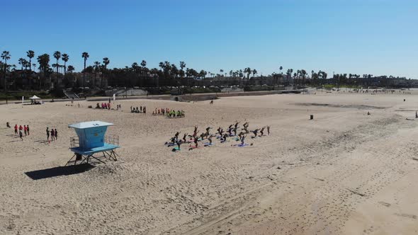 Yoga And Football Beach Aerial Parallax 4 K