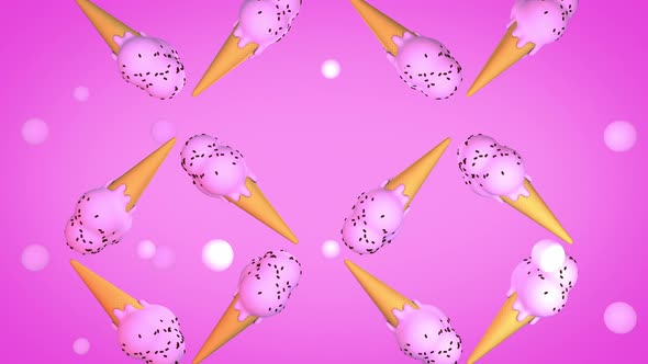 Creative Web Art Pink Background With Delicious Creamy Ice Cream Rotating In Air