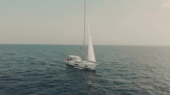 Aerial View of Yacht in Ocean