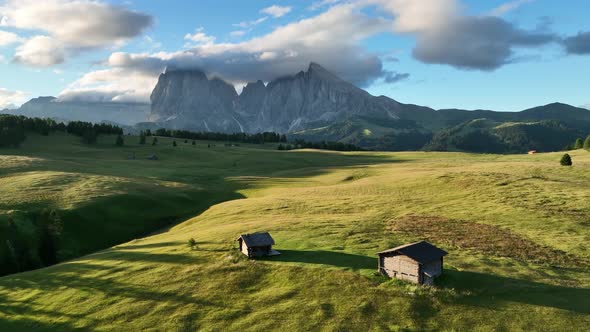 Sunrise on the Seiser Alm in the Dolomites mountains