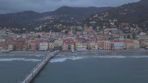 Alassio city town by the Mediterranean aerial view in Liguria, Italy