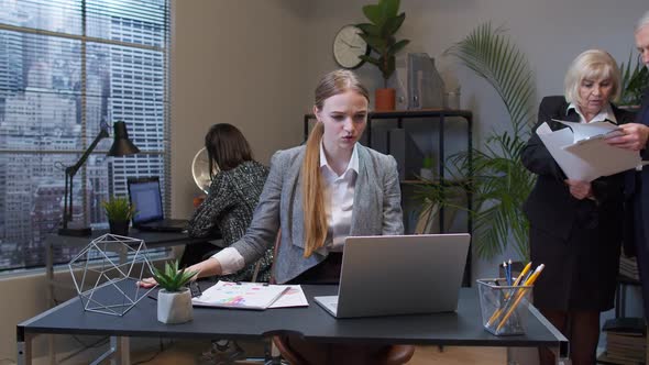 Upset Displeased Business Accountant Girl Irritated Sad Angry Mad After Analyzing Papers in Office