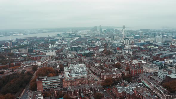 Aerial View of the City of Liverpool in United Kingdom