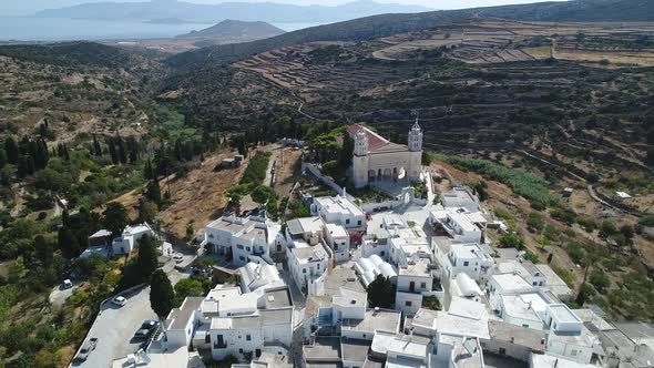 Village of Lefkes on the island of Paros in the Cyclades in Greece from the sky