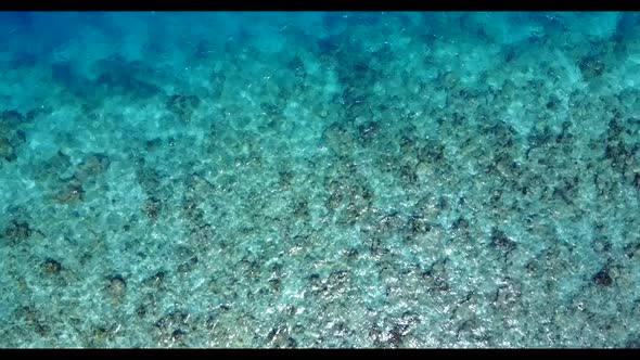 Aerial above panorama of perfect tourist beach adventure by blue green lagoon and white sandy backgr