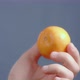 The Hand Shows the Tangerine on a Blue Background - VideoHive Item for Sale