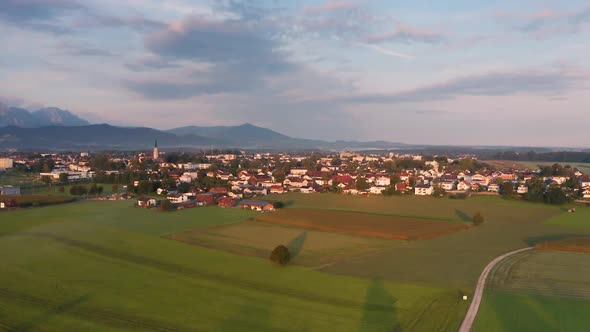 Aerial View of the Bavarian City Freising at Sunrise  Germany