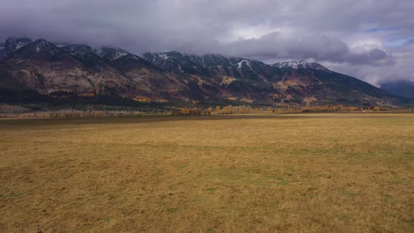 Teton Range and Meadow on Autumn Cloudy Day