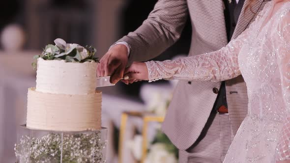 Bride and Groom Cut the Wedding Cake