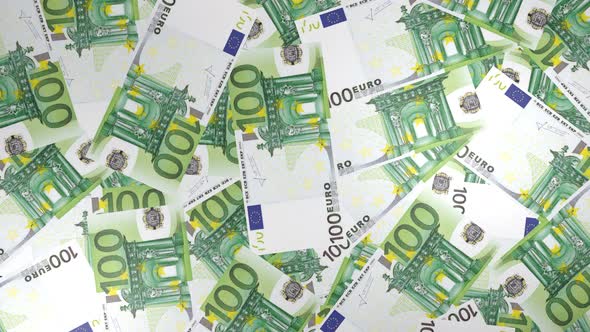 100 Euro bills background. Many banknotes.