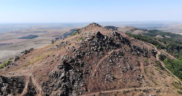 Hiking Trail On The Oldest Mountains Of Macin In Tulcea County, Dobrogea, Romania. Aerial