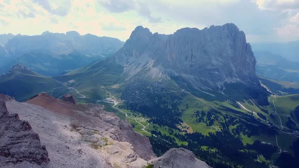 Aerial view over the Sella Group in the Dolomites