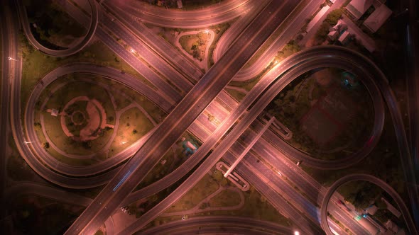 4K : Aerial drone hyperlapse video of elevated toll road junction