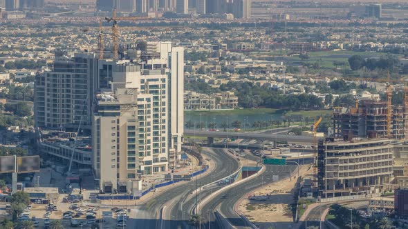 Aerial View of a Road Intersection in a Big City Timelapse