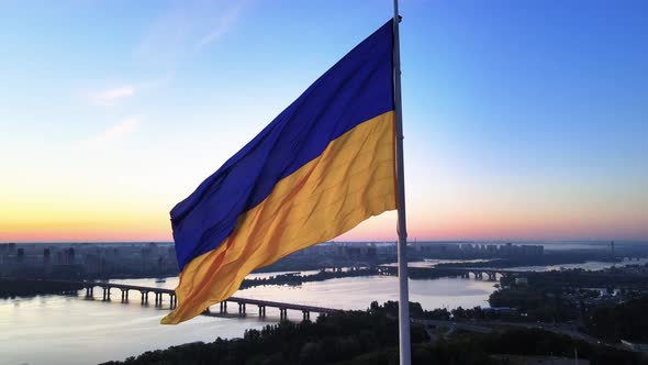 Kyiv - National Flag of Ukraine By Day. Aerial View. Kiev