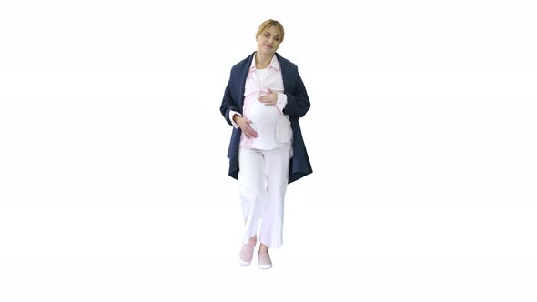 Pregnant Woman Feeling Birth Contractions on White Background.