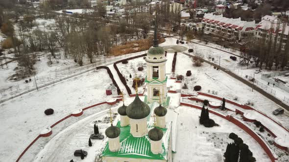 Aerial View of Church in Winter Season