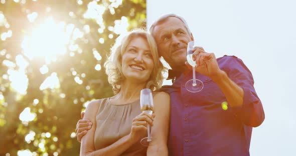 Couple interacting while having champange in balcony