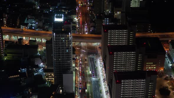 Osaka Overpass Highway Skyscrapers Night Timelapse