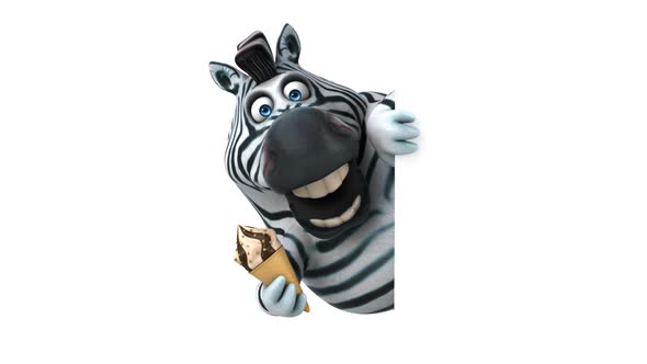 Fun 3D cartoon zebra with an ice cream