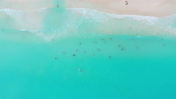 A Group of Bathers Relaxing on the Caribbean Ocean, Aerial View