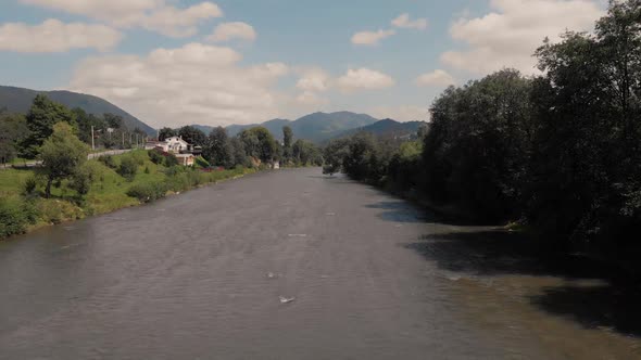 Top View of River Flowing at Mountains Countryside