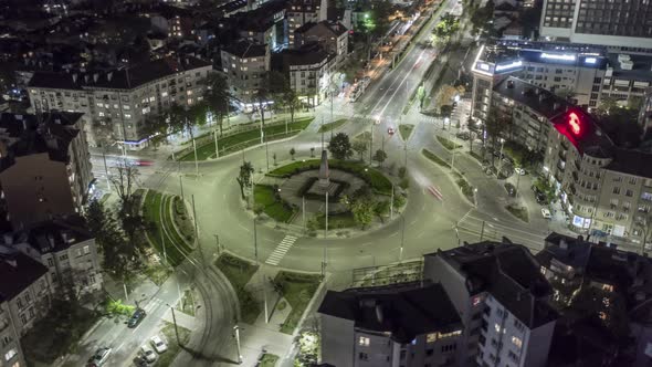 Roundabout at Night From Above