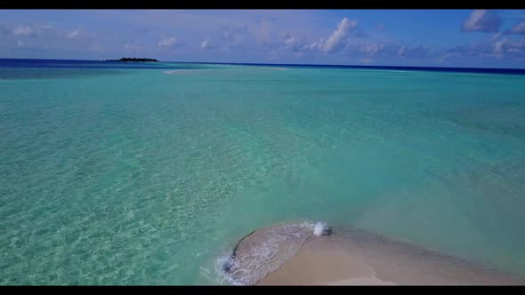 Aerial view panorama of beautiful seashore beach wildlife by blue lagoon with white sand background 