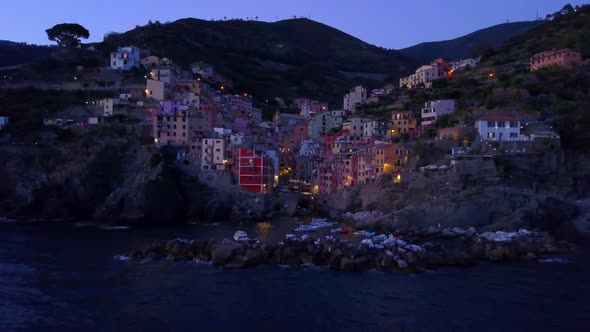 Aerial travel view of Riomaggiore, Cinque Terre, Italy.